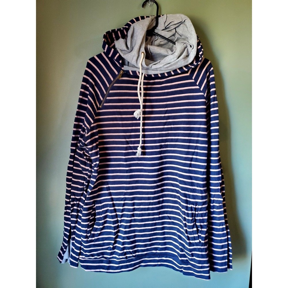 Ampersand Avenue Navy Pink Double Hood L/S Striped Hoodie Pockets Size XXXL